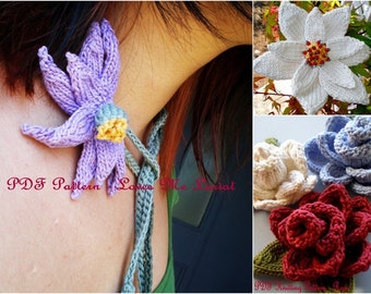 PDF Flowers Knitting Pattern Set - Loves Me Lariat, Rose Flower, Poinsettia Flower