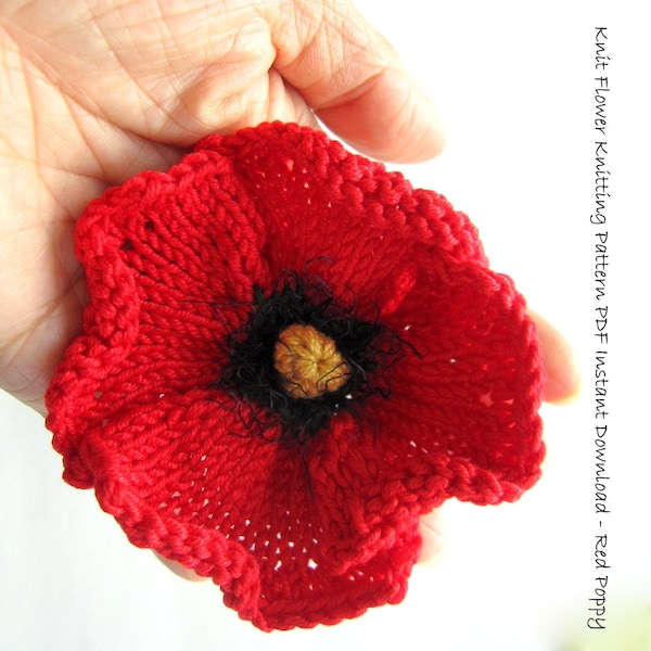 Knit Flower Instant Download PDF Pattern - Poppy Flower