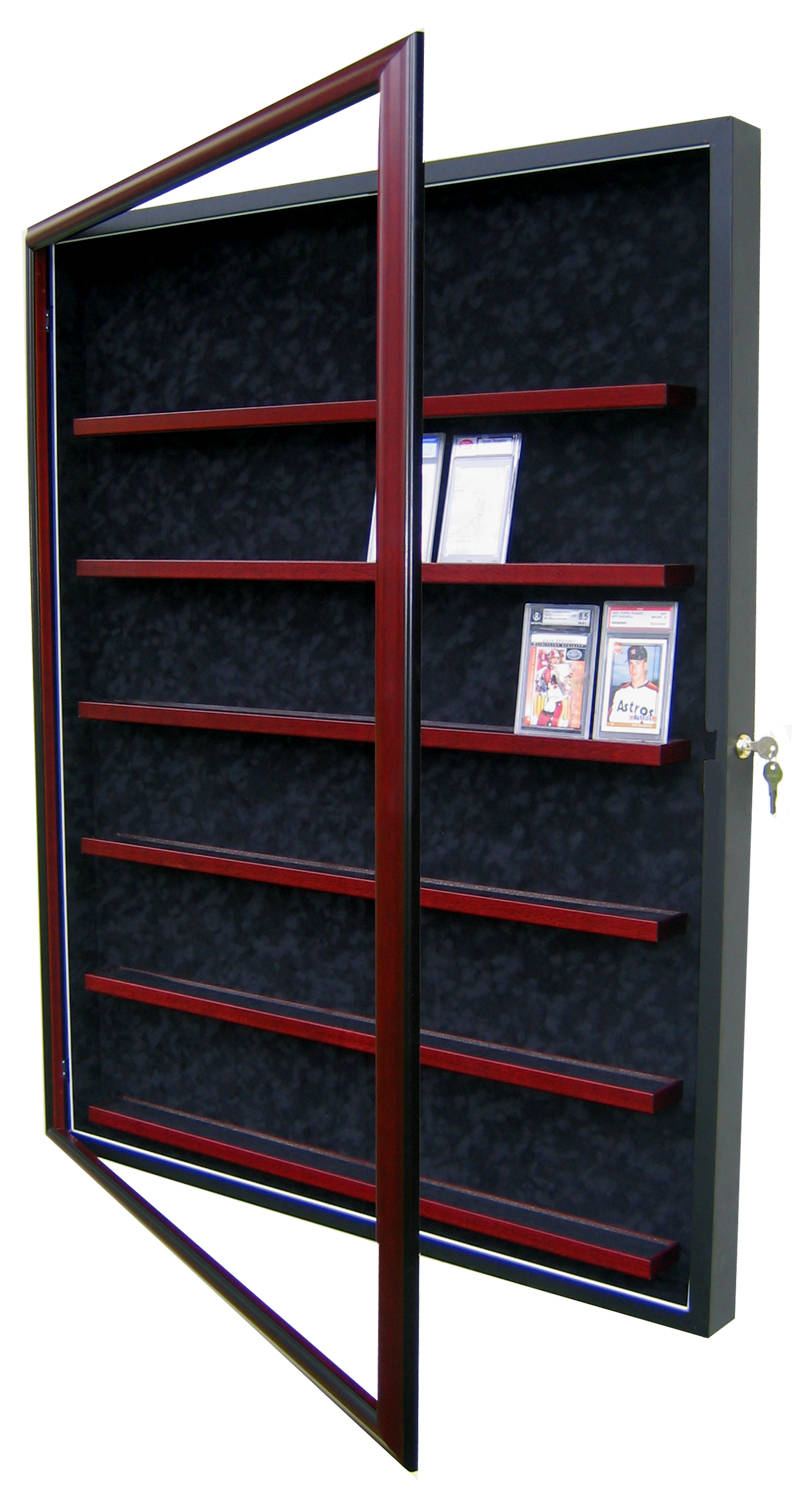 Large Wooden Wall-Mount Display Case For 40 Graded Sports Cards – Black Finish