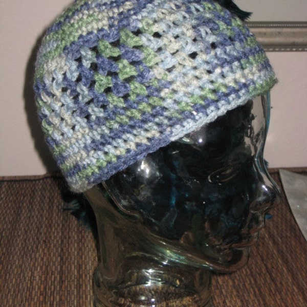 Crocheted multi-color skull cap