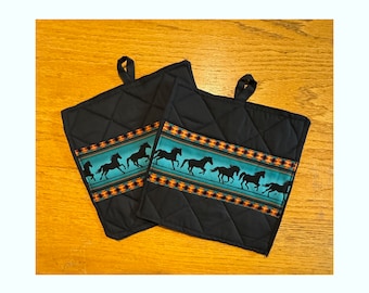 Maniques extra larges - Noirs avec chevaux turquoise