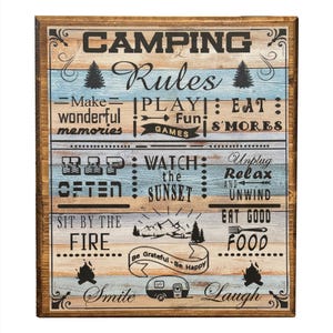 Letreros de madera con frases sobre camping y otros temas (tamaño carta)
