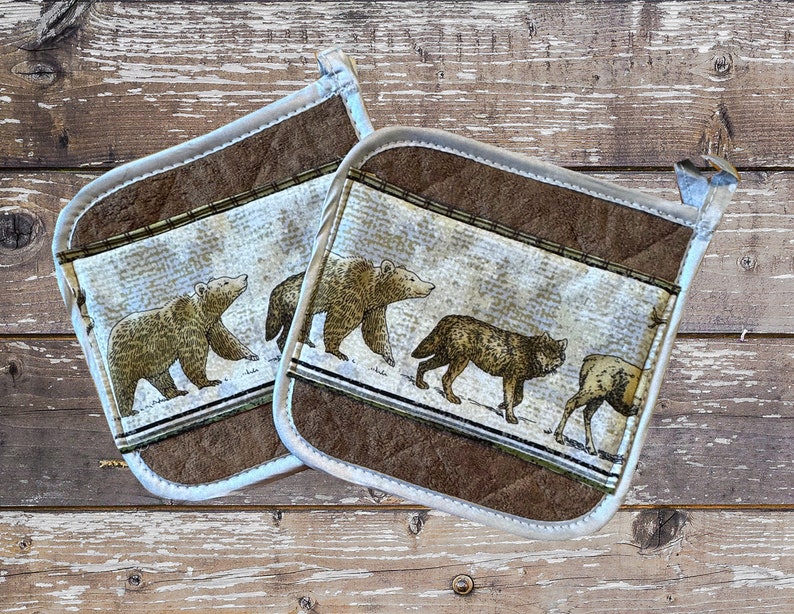 kitchen & dining prints – wolf & bear prints Images... Complete Kitchen Set in Dark Brown With Elk, Bear, and Wolf-towel, Dish ...