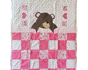 Bedtime for Bear Handmade Appliqued Baby Quilt, Baby Blanket, Baby Keepsake, Baby Gift, Shower Gift, Crib Blanket