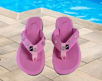 Pink Sandals with Glittery Pink Cabochons.  Sizes 7, 8, 9, 10.