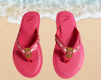 Bright Pink Sandals with Pink Glitter Cabochon - Size 6 and 8