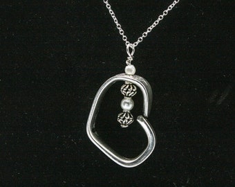 Silverware Spoon HEART Pendant Necklace Vintage Handmade Gift Pearl Beads