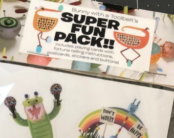 Super Fun Pack! | Activity pack for kids | Playing Cards | Stickers | Buttons | Balloons | Coaster | Fortune Telling Card | Adorable Pencil