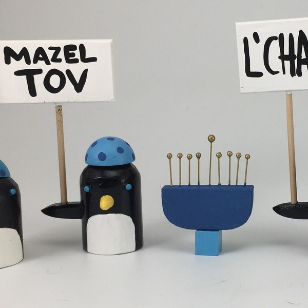 penguin with something to say | hanukkah decoration | bar mitzvah gift | bat mitzvah gift | oy vey | l'chaim | mazel tov | shalom