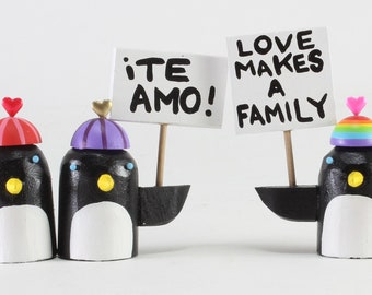 loving penguin figures | tablescape decoration | penguin lover gift | valentine | anniversary | folk art | hostess gift