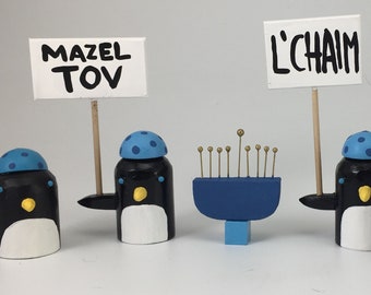 penguin with something to say | hanukkah decoration | bar mitzvah gift | bat mitzvah gift | oy vey | l'chaim | mazel tov | shalom