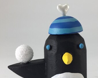 penguin with a snowball | penguin figure | holiday decoration | penguin lover gift | christmas decor | penguin art