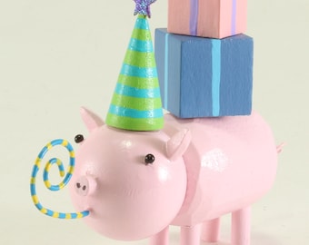 Happy Birthday Party Pig Sculpture | Centerpiece | Pig Lovers Gift