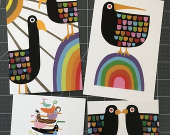 Set di cartoline Bird Friends / Carte arcobaleno / Saluti posta lumaca / Fai sorridere una cassetta postale / Postcrossing cartolina