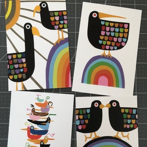 Set di cartoline Bird Friends / Carte arcobaleno / Saluti posta lumaca / Fai sorridere una cassetta postale / Postcrossing cartolina
