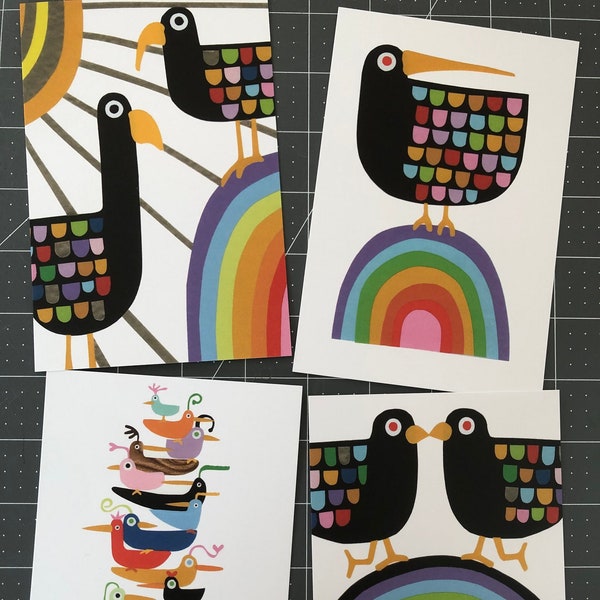 Bird Friends Postcard Set | Rainbow Cards | Snail Mail Greetings | Make a mailbox smile | Postcrossing postcard