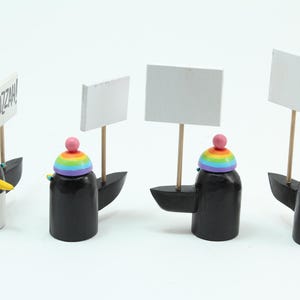 penguins with rainbow hats | holiday decoration tablescape | christmas gift stocking stuffer | folk art wood sculpture image 6