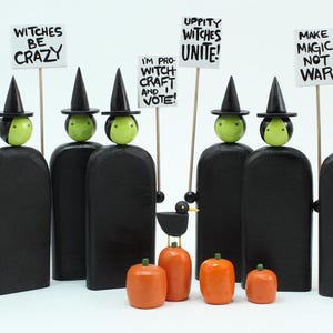 Picketing Witch Figure | Halloween Witch | Witch Decoration | Humorous Witch Sculpture