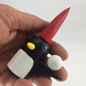 penguin with santa hat and snowball | penguin figure | holiday decoration | penguin lover gift | christmas decor | penguin art