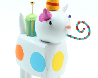 birthday kitty | rainbow cat figure | cake topper | folk art animal