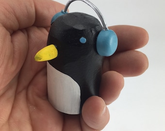 penguin with earmuffs | penguin figure | holiday decoration | penguin lover gift | christmas decor | penguin art | christmas putz