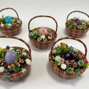 Itty Bitty Easter basket | miniature basket egg and flowers | Easter tablescape holiday decoration