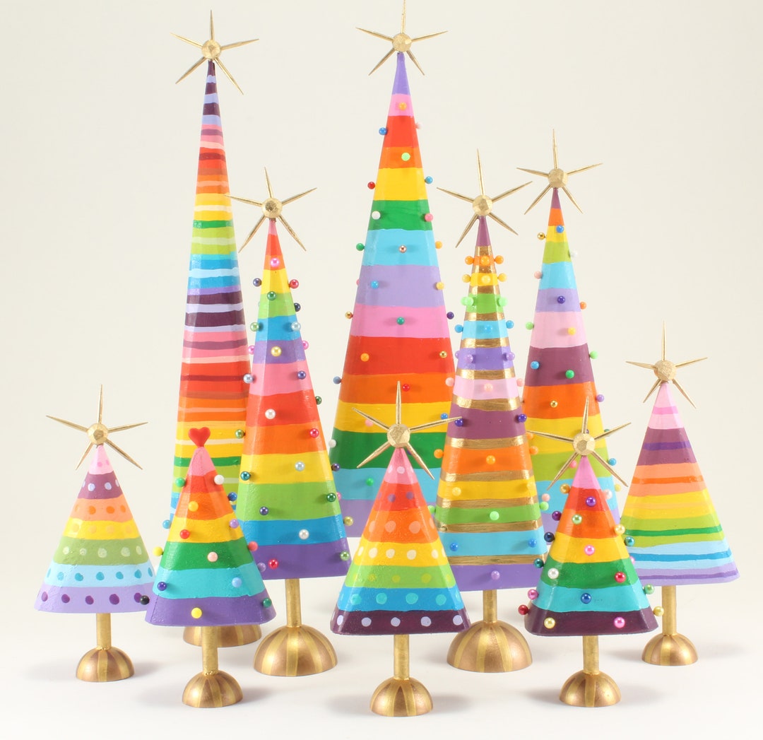 Rainbow Christmas Tree Holiday Decoration Folk Art Christmas Christmas
