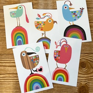 Regenbogen-Vögel-Postkarten-Set | Schneckenpost-Grüße | Zaubern Sie einen Briefkasten zum Lächeln | Postcrossing-Postkarte