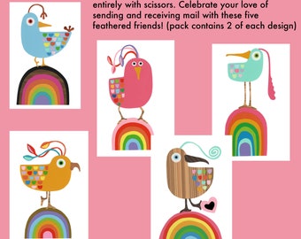 Rainbow Birds Postcard Set | Snail Mail Greetings | Make a mailbox smile | Postcrossing postcard