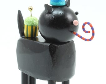 birthday kitty | black cat figure | cake topper | folk art animal