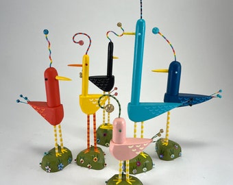 Bird Sculptures | One-of-a-Kind rainbow birds | Folk Art Gift