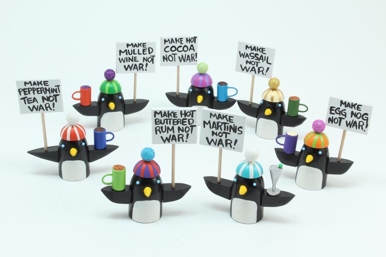 Penguins With Festive Beverages Holiday Decoration Egg Nog Peppermint