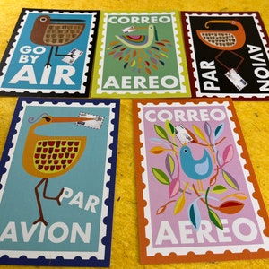 Bird Stamps Postcard Set | Par Avion | Correo Aereo | Snail Mail Greetings | Make a mailbox smile | Postcrossing
