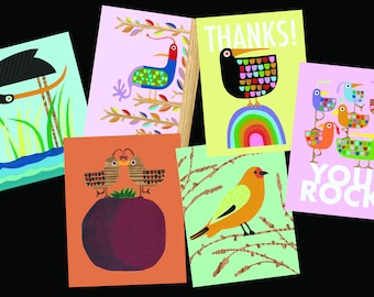 Bird Friends Greeting Card Set | Rainbow Cards | Snail Mail Greetings | Make a mailbox smile | Thank You Card