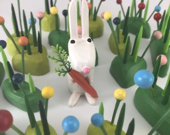 bunny figure | easter bunny | white rabbit | black rabbit | rabbit figure | christmas putz | tiny forest | build a forest | woodland scene