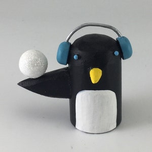 penguin with snowball penguin figure holiday decoration penguin lover gift christmas decor penguin art image 2