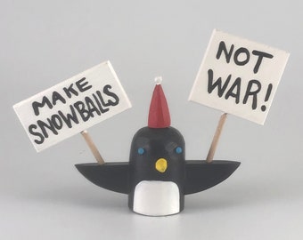 snow loving penguin | penguin figure | holiday decoration | penguin lover gift | christmas decor | penguin art