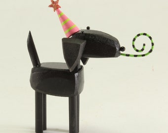 Happy Birthday Black Lab Sculpture | Party Dog Centerpiece | Dog Lovers Gift