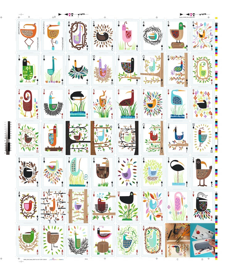 Playing Card Deck with 54 hand cut bird collages on each card face great for family camping or road trip image 4