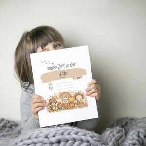 Tolle Illustrationen im Aquarell Stil verzieren dieses Kita Portfolio zum Ausdrucken