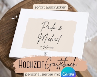 Personalized wedding guest book print yourself editable with Canva gift for the wedding celebration PDF download guest book cards nature