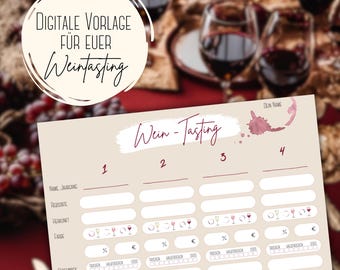 Wein Bewertungsbogen für Weinabende und Weinverkostungen PDF Download zum Ausdrucken Weintasting sofort verfügbar Aquarell natur