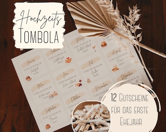 Wedding Raffle 12 vouchers for the first year and instructions PDF download for printing spontaneous wedding game watercolor nature