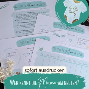 Baby Shower Game: Who Knows Mom Best? 8 Questions About Mom-to-Be Quiz. Instant PDF Download for Printing. Watercolor Green.