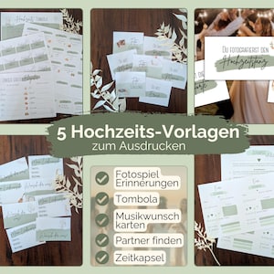 5 Hochzeitsvorlagen zum Ausdrucken Hochzeits Bundle + GRATIS Hochzeits Countdown PDF Download zum Ausdrucken Aquarell salbeigrün