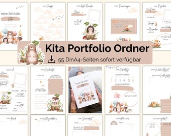 Cartella portfolio stampabile per la scuola materna (formato A4), modelli da compilare per la scuola materna, regalo per il primo giorno di scuola materna, motivi animali
