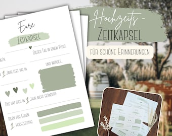 Wedding time capsule memories for the 1st to the 10th wedding anniversary PDF download to print watercolor sage green