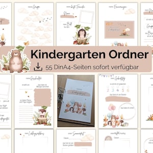 Kindergarten portfolio folder to print DinA4 daycare templates to fill out gift for the first day of kindergarten animal children motifs