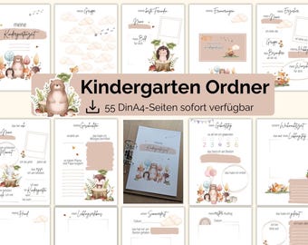 Cartella portadocumenti per l'asilo nido da stampare, modelli DinA4 per l'asilo nido da compilare, regalo per il primo giorno di scuola materna con motivi animali per bambini