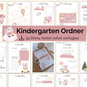 Kindergarten portfolio folder to print DinA4 daycare templates to fill out Gift for the first day of kindergarten Unicorn motifs